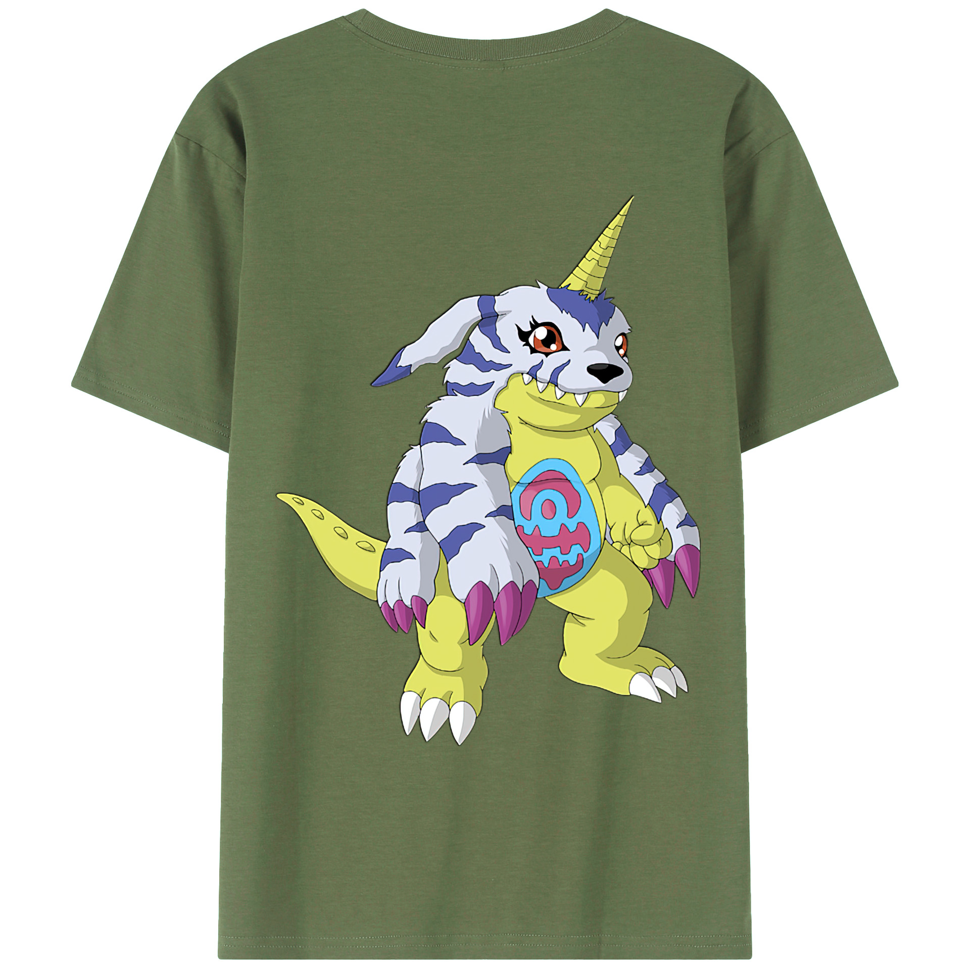 （画像用） Digimon デジタルモンスター/デジモン 綿100％ メンズ半袖Tシャツ（バックプリント） 通気性